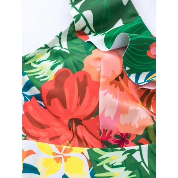 NEW Tropical Ruffle One Piece Swimsuit M - Picture 7 of 8
